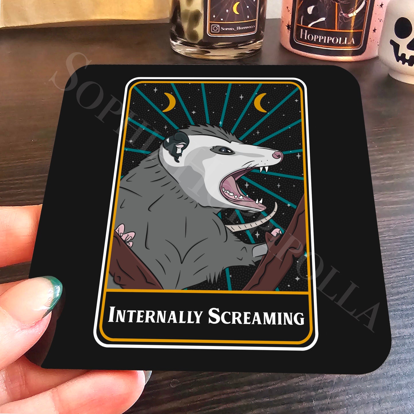 Internally Screaming Possum Tarot Card Coaster