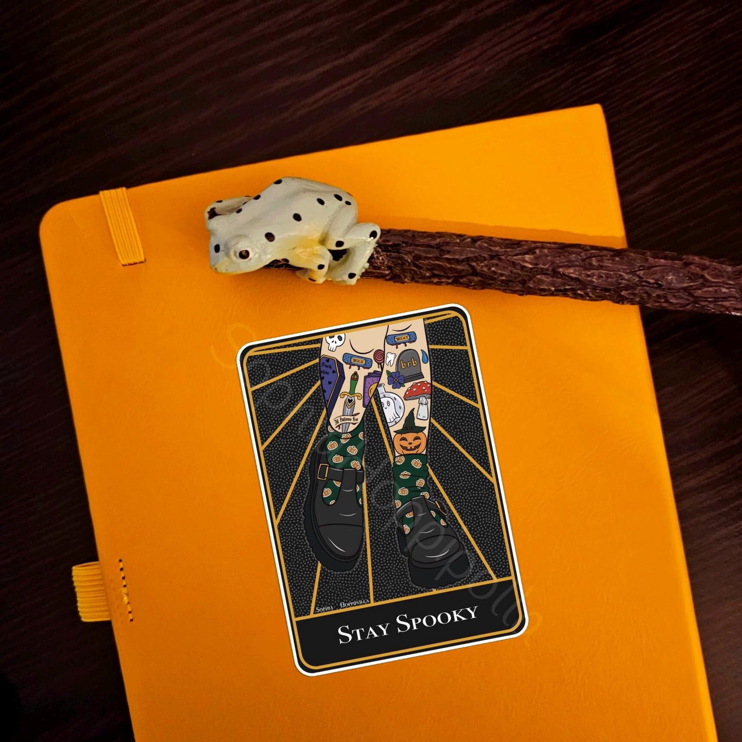 Stay Spooky Tattoo Tarot Card Style Sticker | Witchcraft Gift Stationary Halloween Gift