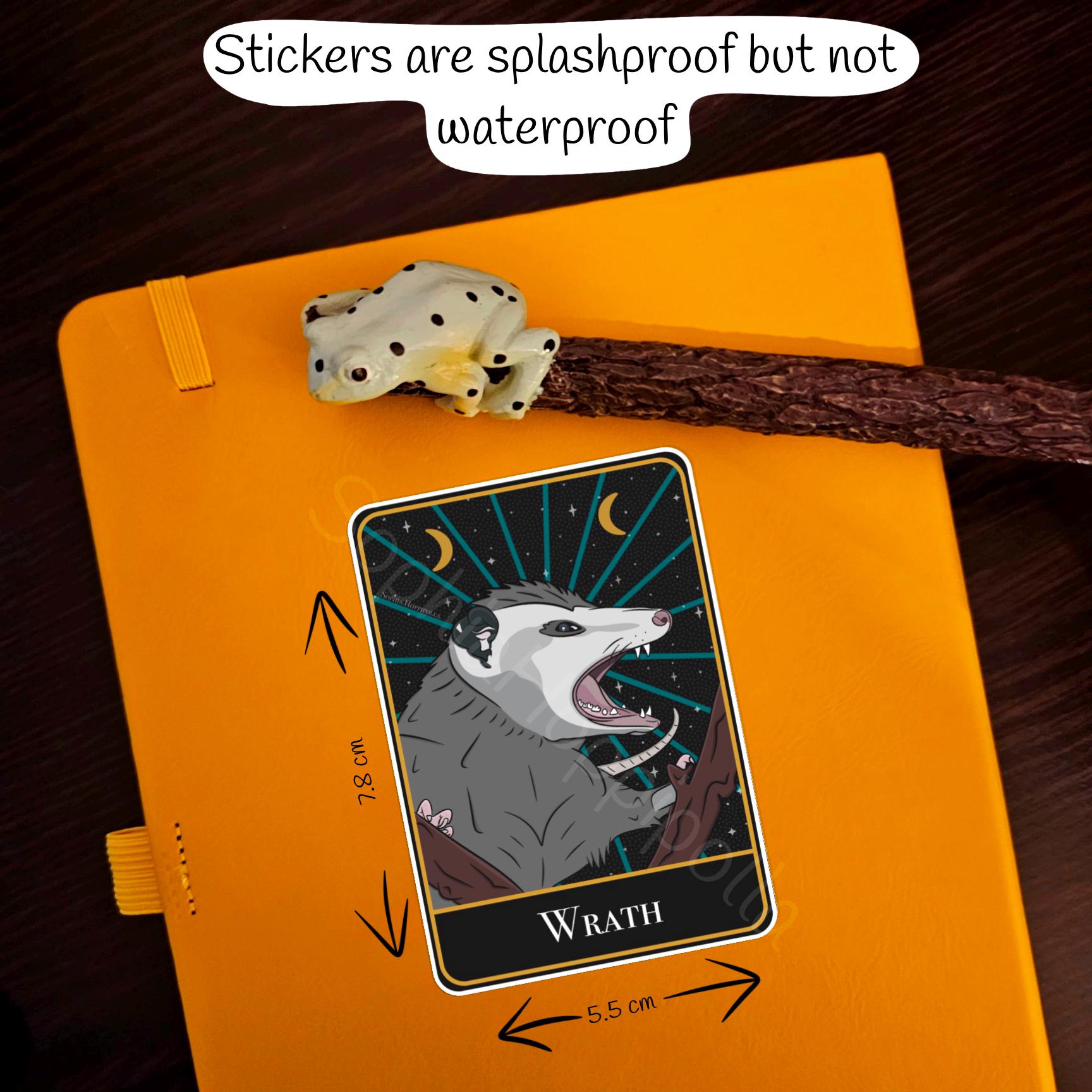 Wrath Tarot Card Style Sticker | Witchcraft Gift Stationary Halloween | 7 Deadly Sins | Screaming Possum Screaming Opossum