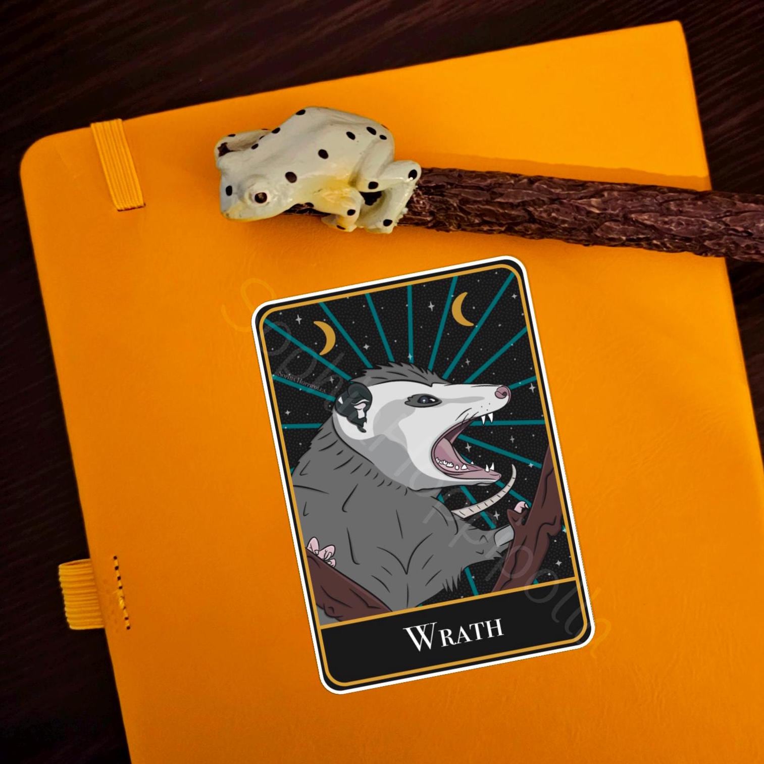 Wrath Tarot Card Style Sticker | Witchcraft Gift Stationary Halloween | 7 Deadly Sins | Screaming Possum Screaming Opossum