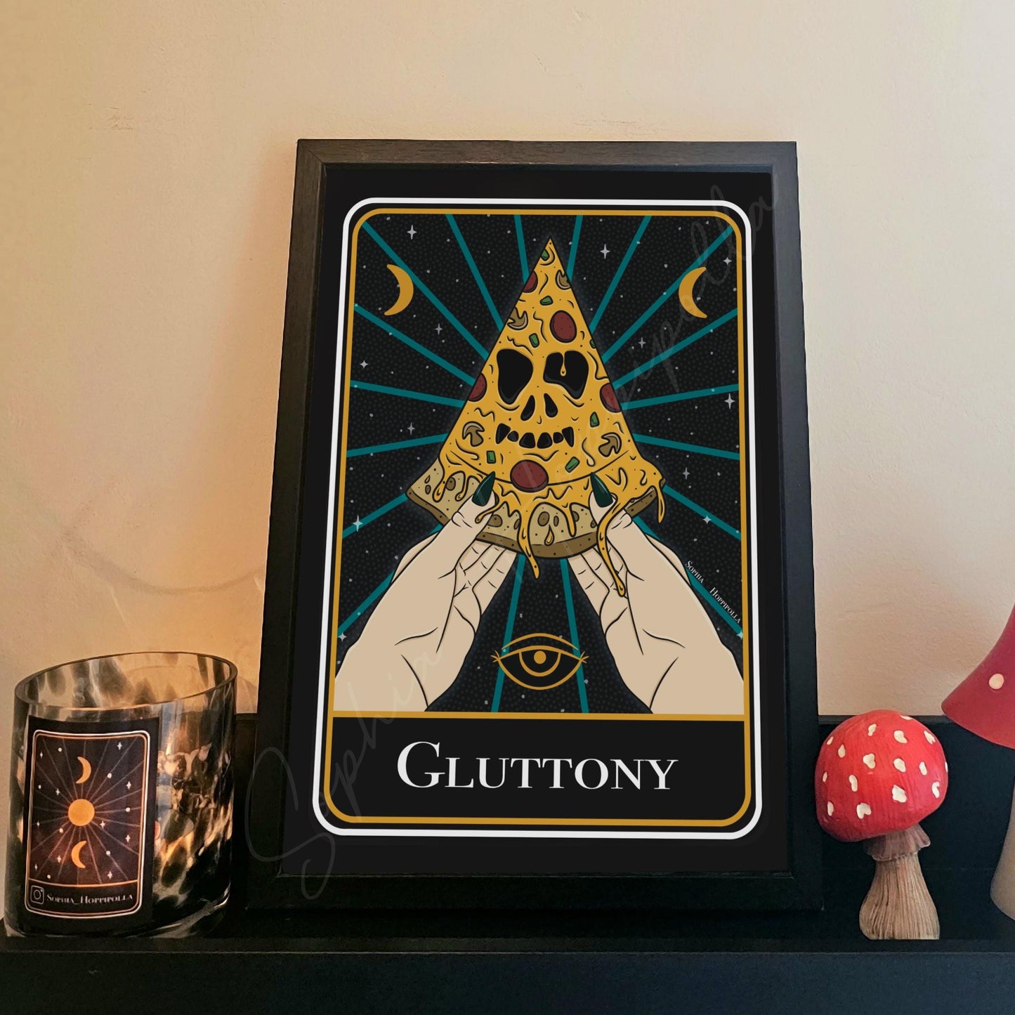 Gluttony Tarot Card Print Colour | Witchcraft Gift Decoration Adult Humour Halloween Home Decor Pizza Lover 7 Deadly Sins Decor
