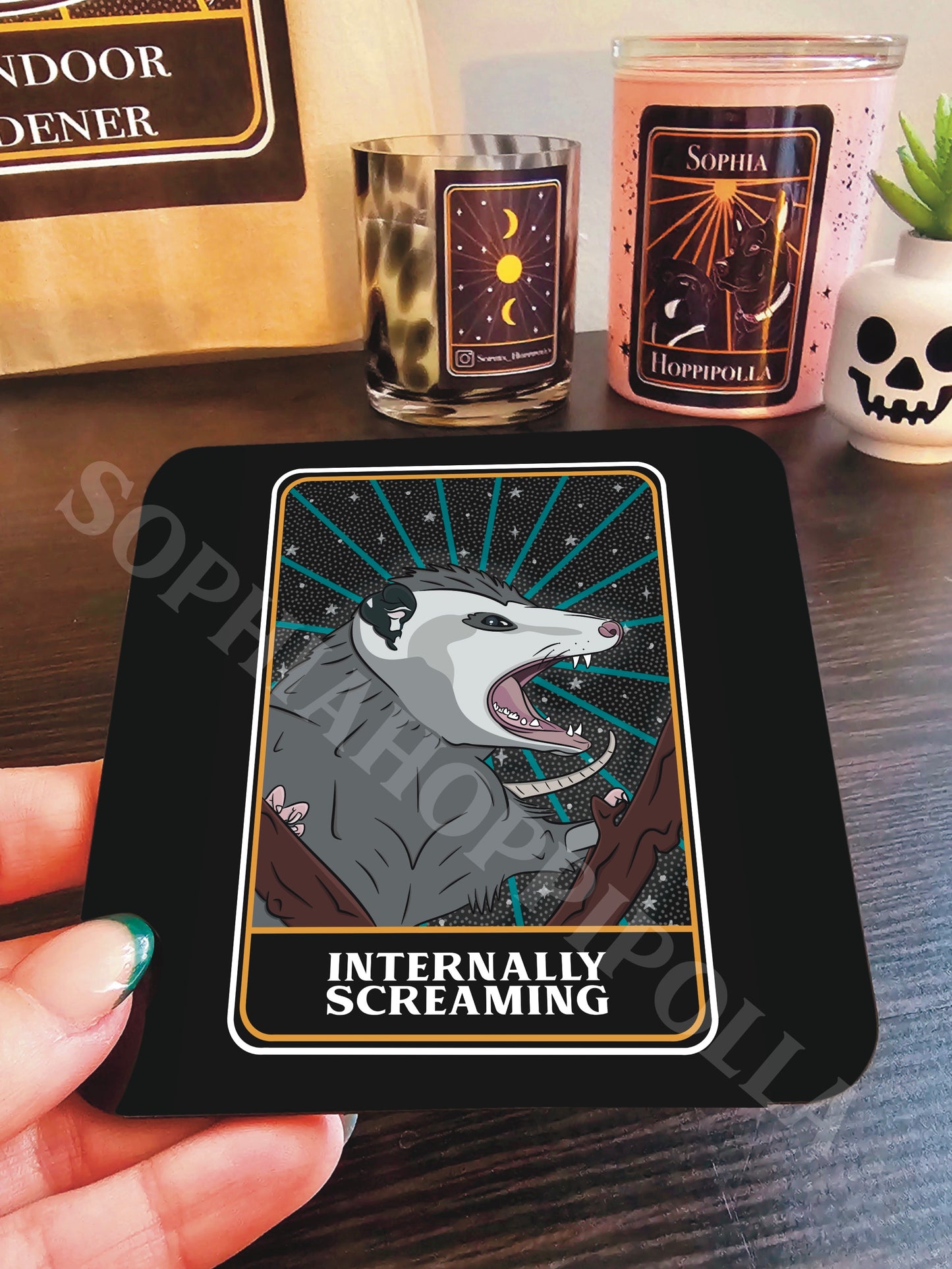 Internally Screaming Possum Tarot Card Coaster