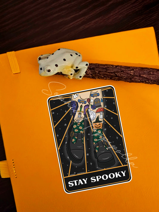 Stay Spooky Tattoo Tarot Card Style Sticker