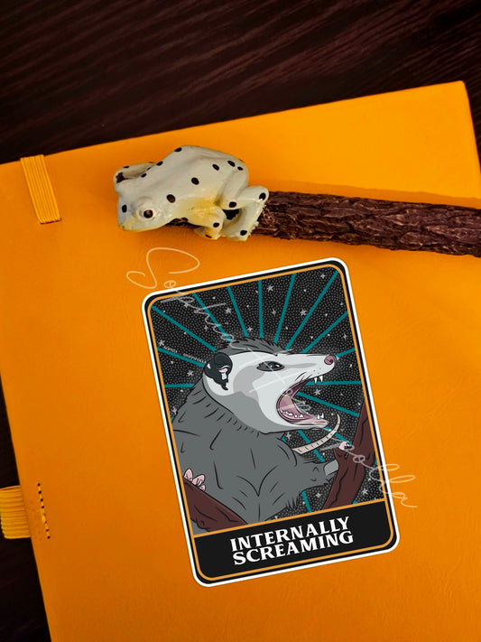 Internally Screaming Possum Tarot Card Style Sticker