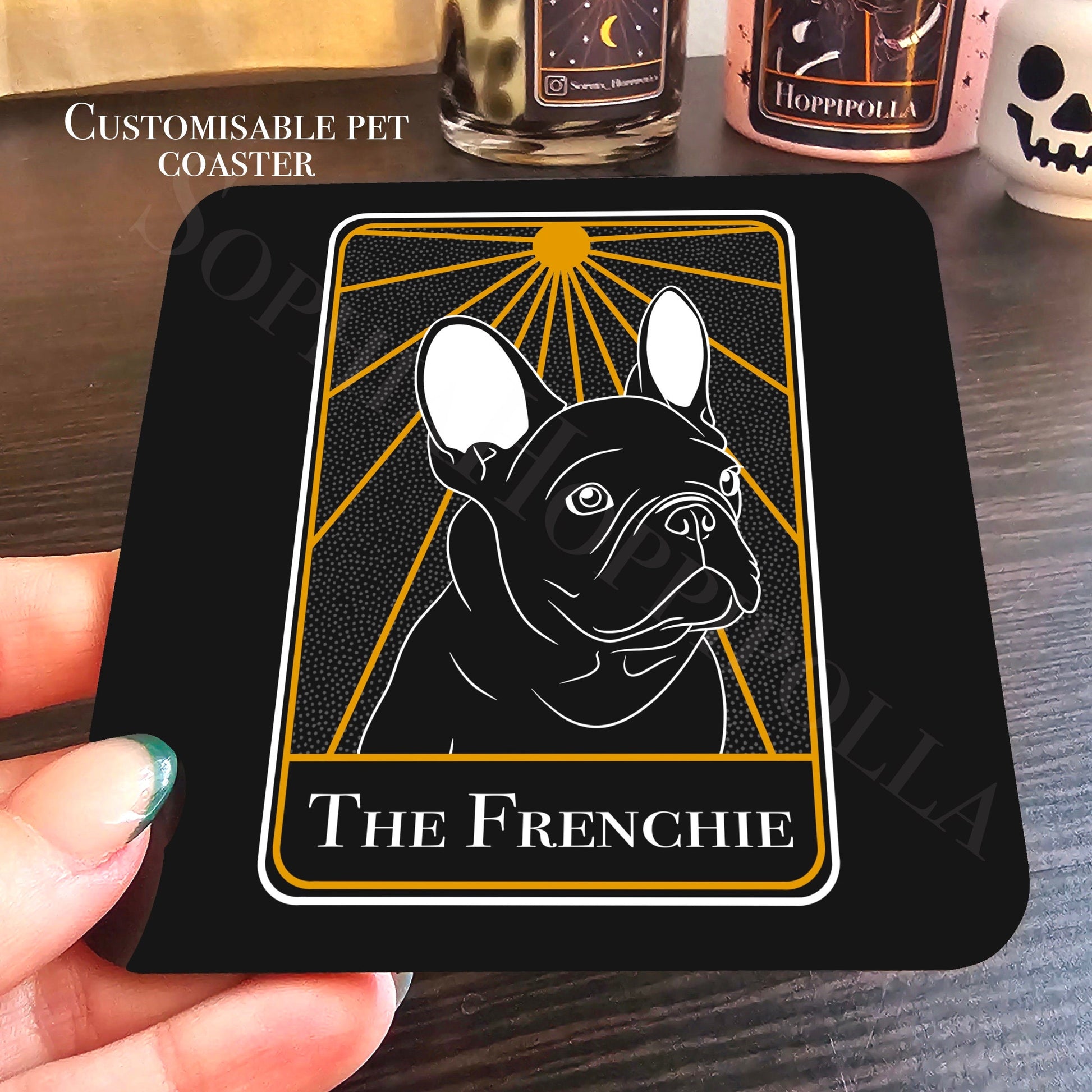 Customisable Frenchie Portrait Tarot Card Coaster | Houseware Gift Pet Owner Personalised Decoration Dog Gift Pet Memorial