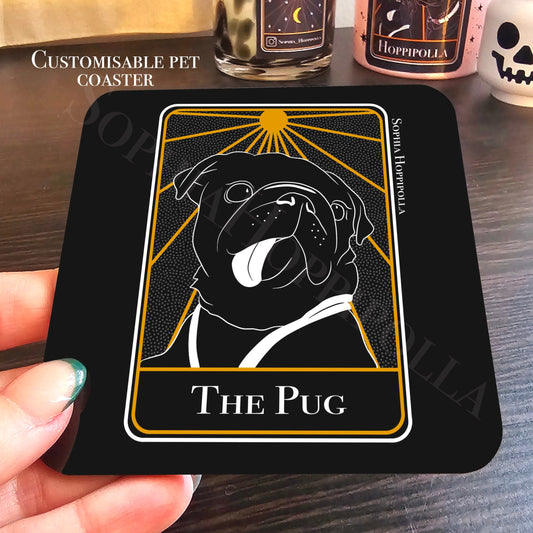 Customisable Pug Portrait Tarot Card Coaster | Houseware Gift Pet Owner Personalised Decoration Dog Gift Pet Memorial