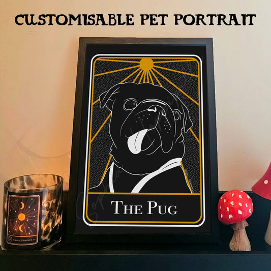 Customisable Pug Portrait Tarot Card Print | Houseware Gift Pet Owner Personalised Decoration Dog Gift Pet Memorial