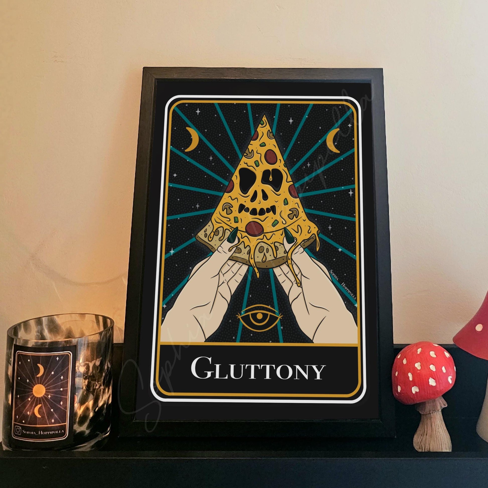 Gluttony Tarot Card Print Colour | Witchcraft Gift Decoration Adult Humour Halloween Home Decor Pizza Lover 7 Deadly Sins Decor